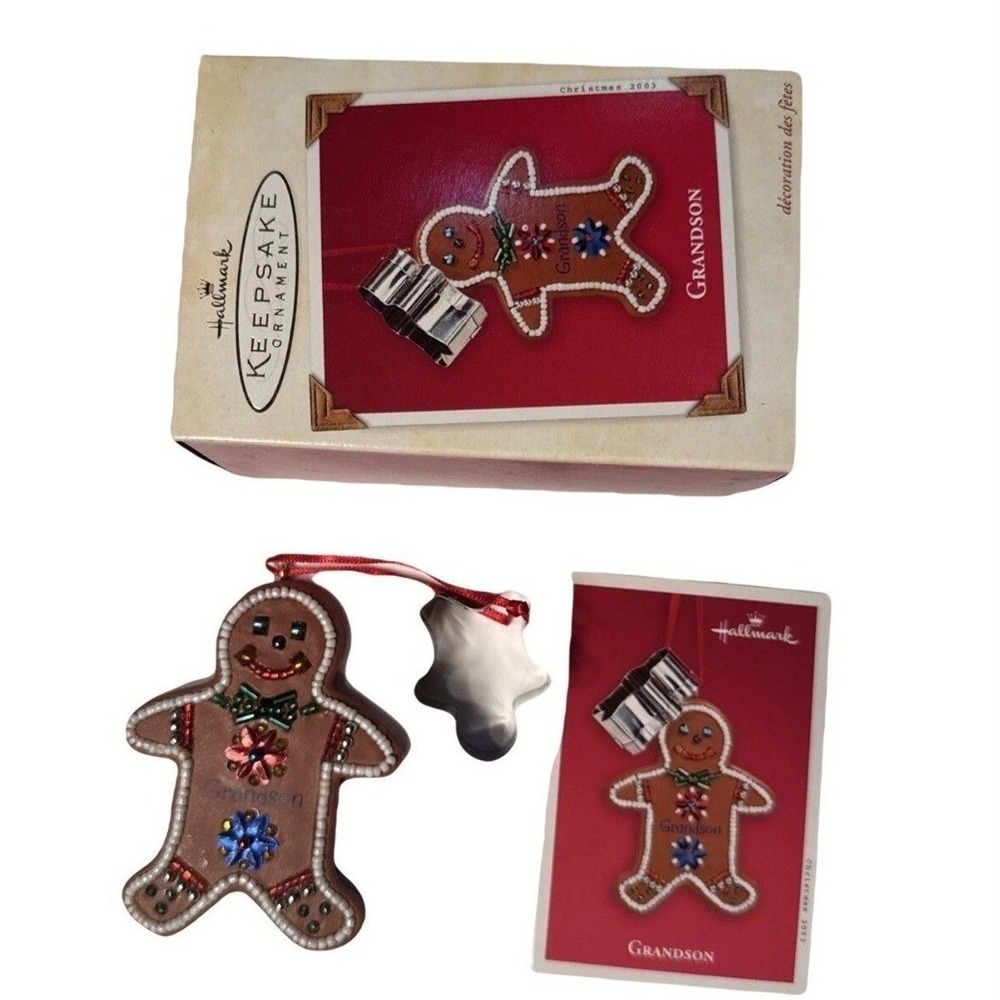 2003 Hallmark Keepsake Ornament Grandson Gingerbread Man Cookie Cutter QXG8909
